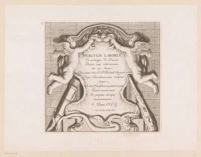 Page de titre avec deux putti et les attributs d