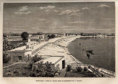 Chandernagor sur les rives du Gange, gravure d