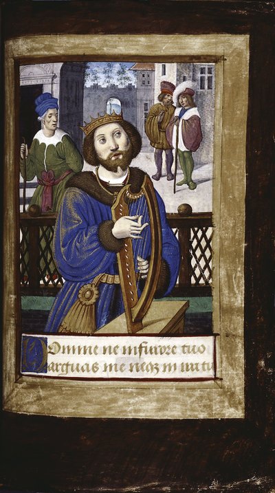 Le roi David jouant de sa harpe, de Lettres bâtardes, ca 1490-1510 - Jean Poyet