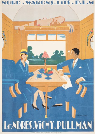 Affiche publicitaire pour le train express Pullman de Londres à Vichy - Jean Raoul Chaurand Naurac