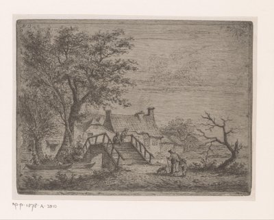 Paysage avec un pont en bois sur une rivière - Jean Théodore Joseph Linnig