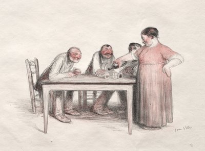 Le verre de vin (lithographie en couleurs) - Jean Veber