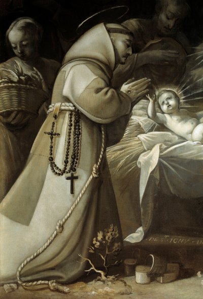 Adoration des bergers Un moine priant devant l