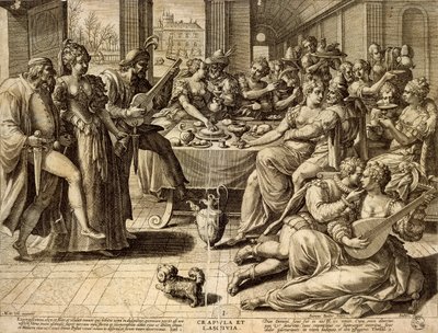 Dîner, gravure - Jean or Johann Sadeler