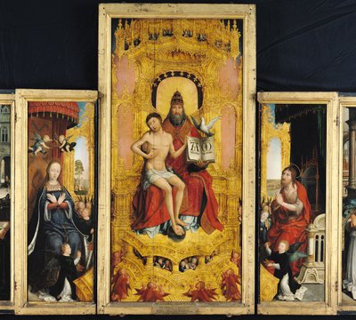 Polyptyque de la glorification de la Sainte Trinité, panneau central représentant la Trinité, la Vierge et Saint Jean-Baptiste, c.1509-16 - Jean the Elder Bellegambe