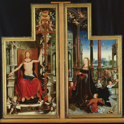 Polyptyque de la glorification de la Sainte Trinité, panneaux représentant le Christ en majesté et la Vierge - Jean the Elder Bellegambe