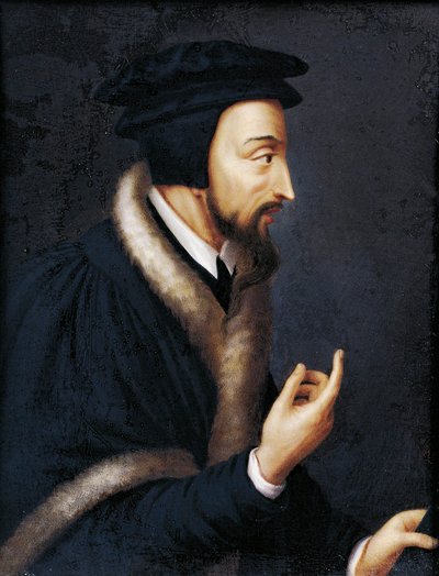 Portrait de Jean Calvin, théologien et réformateur religieux français, Miniature - Jeanne Henriette Rath