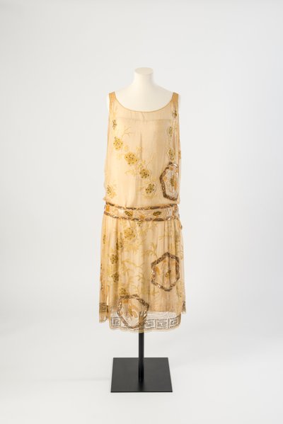 Robe de soirée en mousseline de soie jaune citron brodée de perles, 1927 - Jeanne Paquin