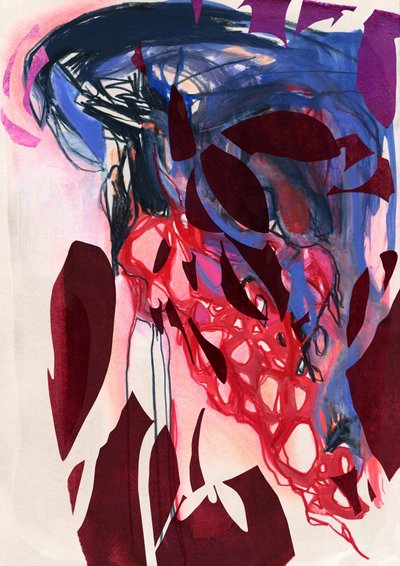 Flux abstrait cramoisi et indigo - Jenja Braun