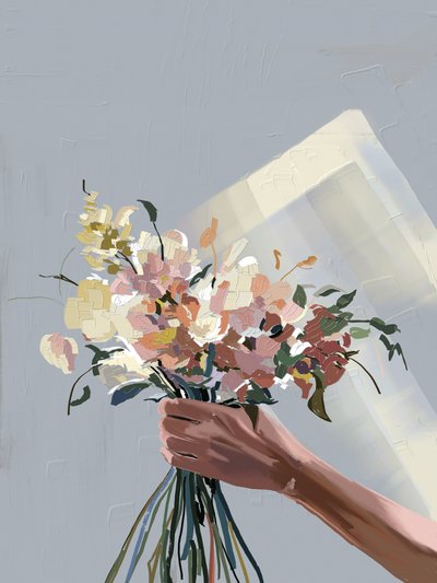Une main tenant des fleurs au pastel - Jenna Alheit