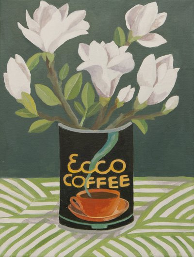 Magnolia blanc dans une vieille boîte à café (acrylique) - Jennifer Abbott