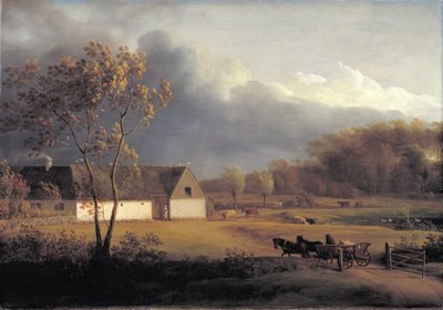 Une tempête se prépare derrière une ferme en Zélande - Jens Juel