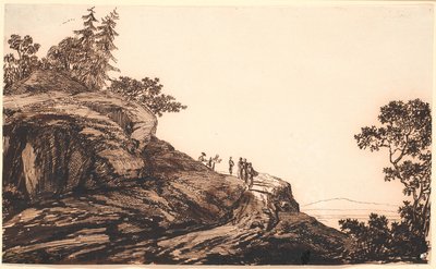Paysage de montagne avec des gens et des ânes sur une route - Jens Juel
