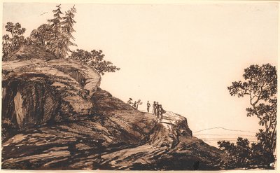 Paysage de montagne avec des gens et des ânes sur une route - Jens Juel