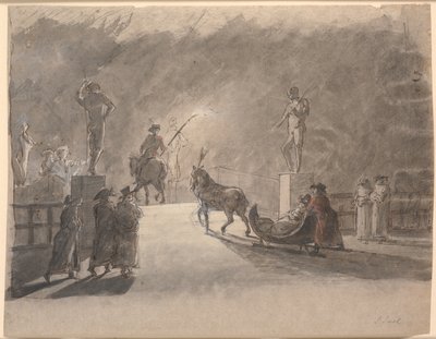 Une promenade en traîneau à la lumière des torches sur le pont de Holmen - Jens Juel