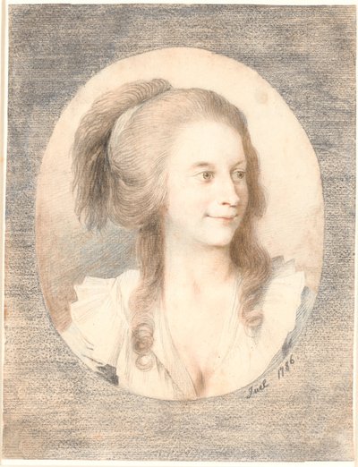 Portrait de la pasteure Nicolai Bierfreund, née Henriksen. Ovale, trois-quarts profil vers la droite - Jens Juel