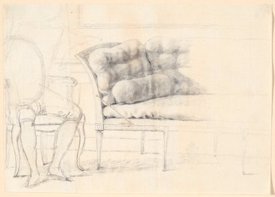 Étude pour le portrait de famille Holmskiold de 1787 : le canapé rembourré, et à gauche une chaise avec la figure de Holmskiold esquissée - Jens Juel