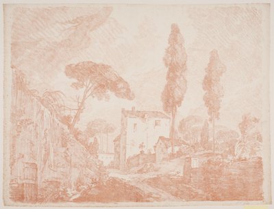 Paysage imaginaire italien avec arbres et maisons - Jens Petersen Lund