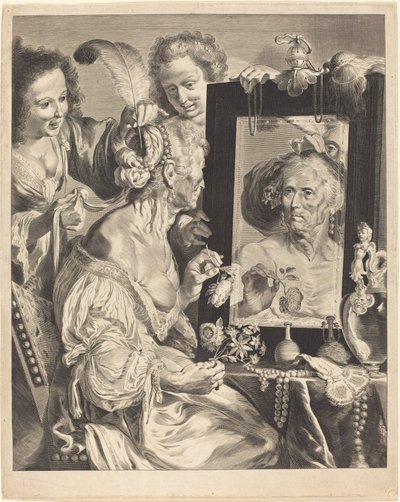 Une vieille femme à la table de toilette - Jeremias Falck after Johann Liss after Bernardo Strozzi