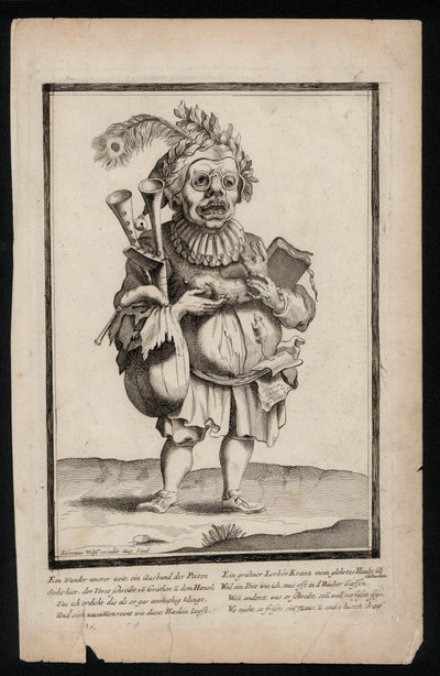 Homme portant une cornemuse et coiffé d