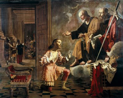 Avec les apôtres Saint Pierre et Saint Paul apparaissant à l