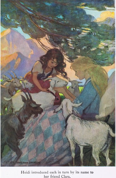 Heidi présente chacun à son tour par son nom à son amie Clara, illustration de 
