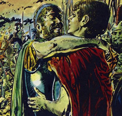 Alexandre rejoint son père dans la bataille contre les Grecs (lithographie couleur) - Jesus Blasco