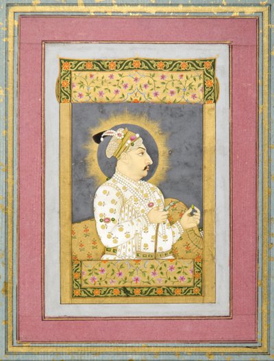 Portrait de Muhammad Shah tenant une émeraude et l