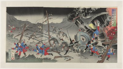Destruction du chemin de fer en Mandchourie pendant la guerre russo-japonaise - Jinsai Rosetsu
