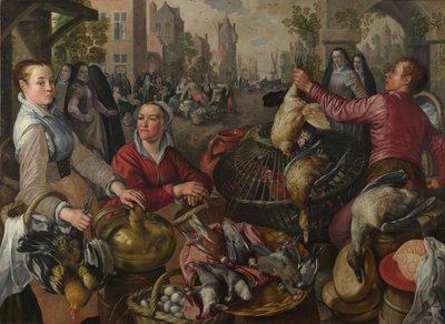 Les Quatre Éléments : Air. Un marché de volaille avec le Fils prodigue en arrière-plan, 1569 - Joachim Beuckelaer