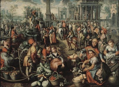 Scène de marché : Ecce Homo, la Flagellation et le Portement de Croix, 1561 - Joachim Beuckelaer