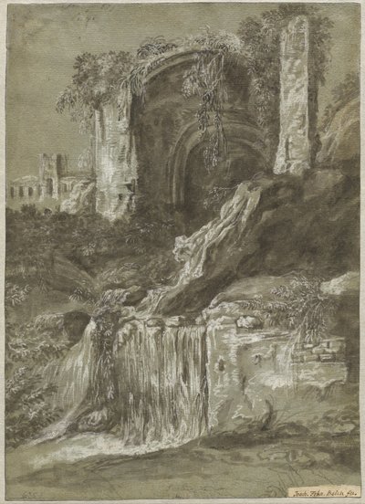 Une cascade avec ruines (verso) - Joachim Franz Beich