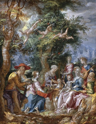 La Sainte Famille avec saints et anges - Joachim Wtewael or Utewael
