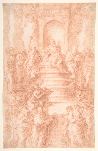 Die Heilige Sippe (Madonna mit Kind und St. Johannes) mit Propheten und Symbolen der vier Evangelisten - Joachim von Sandrart
