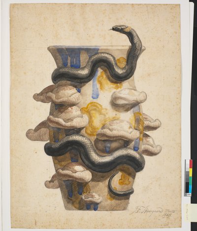 Travail préparatoire pour un vase décoré de serpent et de champignons en relief - Joakim Frederik Skovgaard