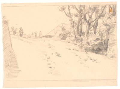 Paysage italien avec une route, à droite des arbres - Joakim Frederik Skovgaard