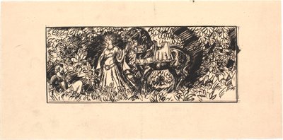 Princesse menant un cheval noir à un chevalier assis dans la forêt - Joakim Frederik Skovgaard
