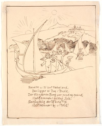 Esquisse pour la dernière illustration avec les enfants anges dans le bateau - Joakim Frederik Skovgaard