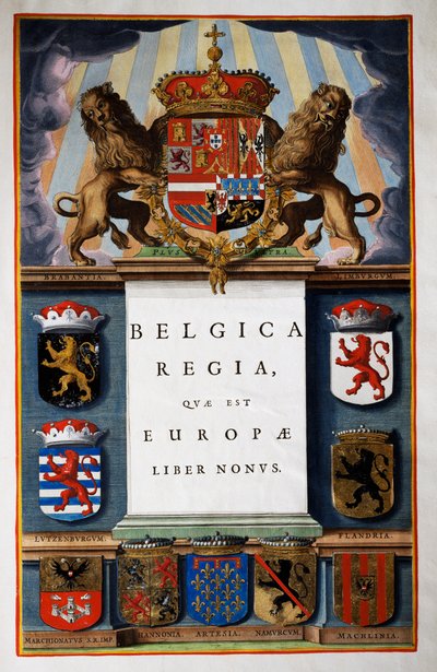 Belgica Regua quae est Europae, Livre IX, page de titre du Volume IV, tiré de Atlas Maior, atlas en 11 volumes, par Joan Blaeu (1596-1673), gravure sur cuivre, 57,5x39 cm, Amsterdam - Joan Blaeu