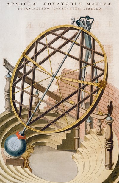 Grande sphère armillaire équatoriale conçue par Tycho Brahe, illustration du Grand atlas ou Cosmographie blaviane (Atlas Maior) - Joan Blaeu