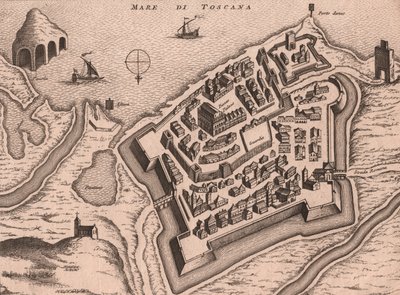 Carte de Nettuno, Latium, Italie, gravure sur cuivre - Joan Blaeu