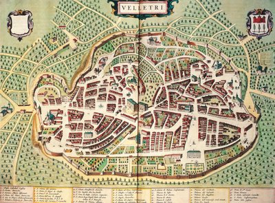 Carte de Velletri par Joan Blaeu, du Theatrum civitatum et admirandorum Italiae, gravure - Joan Blaeu