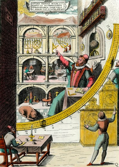 Représentation de Tycho Brahe (1546-1601), astronome danois dans son observatoire. Gravure de « Atlas Major Ssive et cosmographia Blavania labore et sumptibus » par Johannes Blaeu (1598-1673). XVIIe siècle. Paris, Arts décoratifs - Joan Blaeu