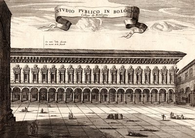 Le Palais Archiginnasio, Bologne, Émilie-Romagne, Italie, gravure sur cuivre - Joan Blaeu