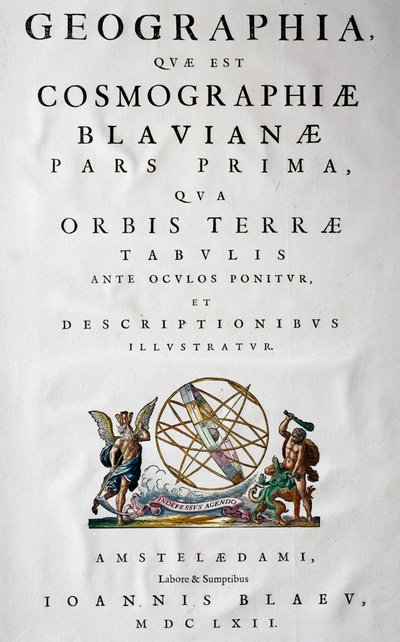 Page de titre de la Partie I, Atlas Maior, atlas en 11 volumes, par Joan Blaeu (1596-1673), gravure sur cuivre, 57,5x39 cm, Amsterdam - Joan Blaeu