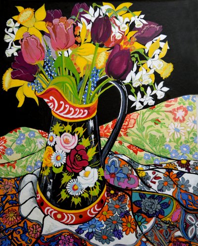 Pichet de bateau-canal, jonquilles et tulipes - Joan Thewsey
