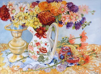 Chrysanthèmes dans un pichet chinois, 2012 - Joan Thewsey