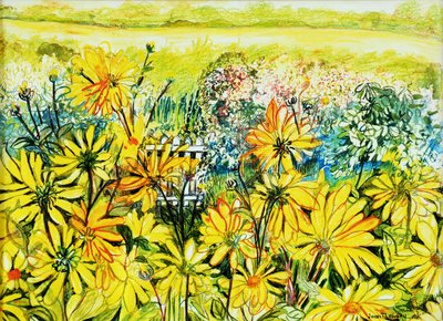Porte de cottage vue à travers des marguerites - Joan Thewsey