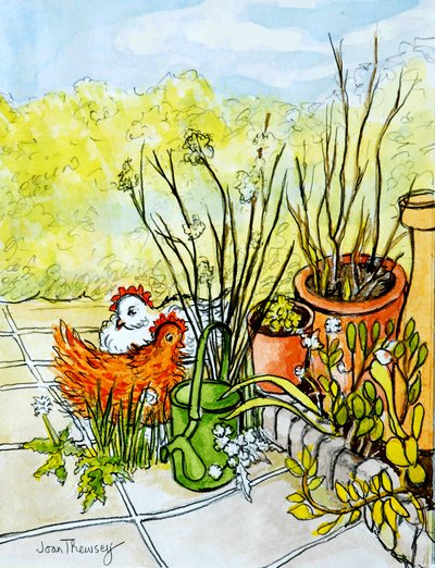 Poules et pots, Lucy Redman Open Garden - Joan Thewsey