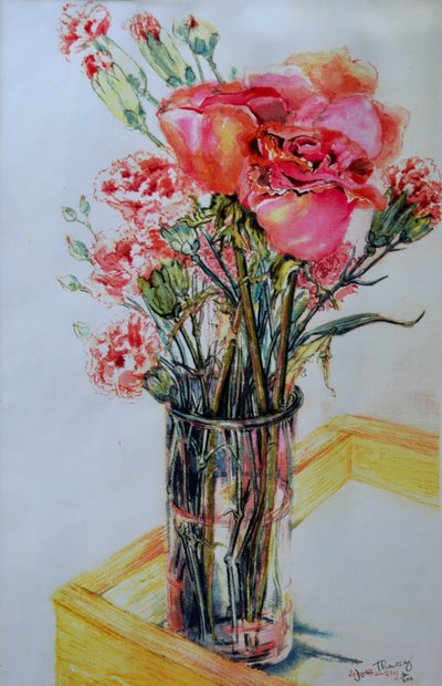 Roses roses avec œillets de poète - Joan Thewsey